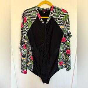 SW47 Hanna Nikole Size 22W Front Zip Full Sleeve One Piece Swimsuit